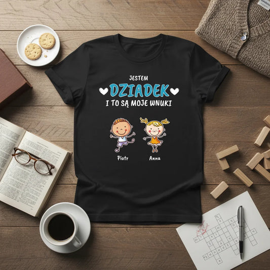Personalizowana koszulka dla dziadka z imionami wnuków – prezent na Dzień Dziadka
