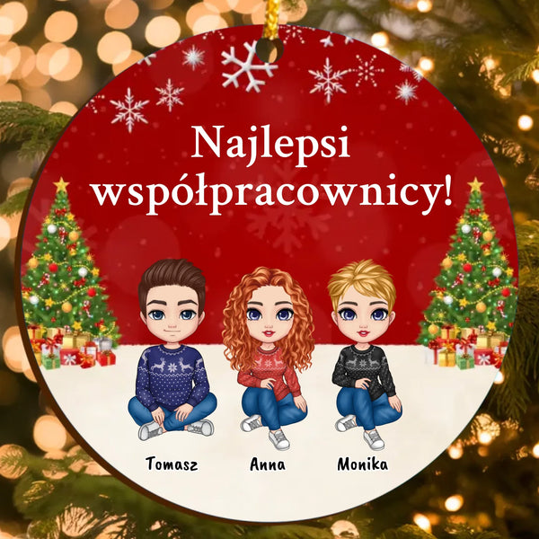 Personalizowana ozdoba świąteczna z postaciami (do 6 osób) oraz własnym tekstem – Najlepsi współpracownicy