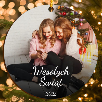Personalizowana ozdoba świąteczna ze zdjęciem – własny tekst i rok