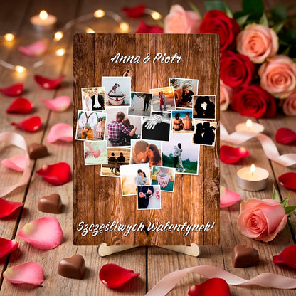 Szczęśliwych Walentynek – personalizowana dekoracja stołowa z kolażem zdjęć i tekstem