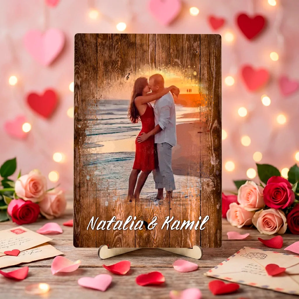 Personalizowana dekoracja stołowa z fotografią i imionami