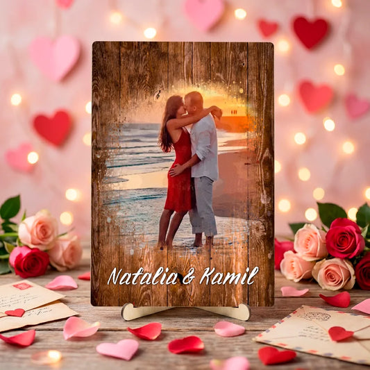 Personalizowana dekoracja stołowa z fotografią i imionami