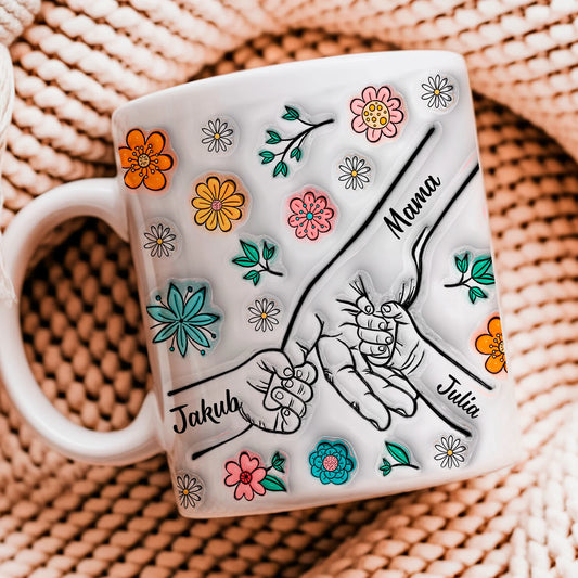 Kubek rodzinny z imionami – kubek z efektem 3D – prezent dla mamy lub babci