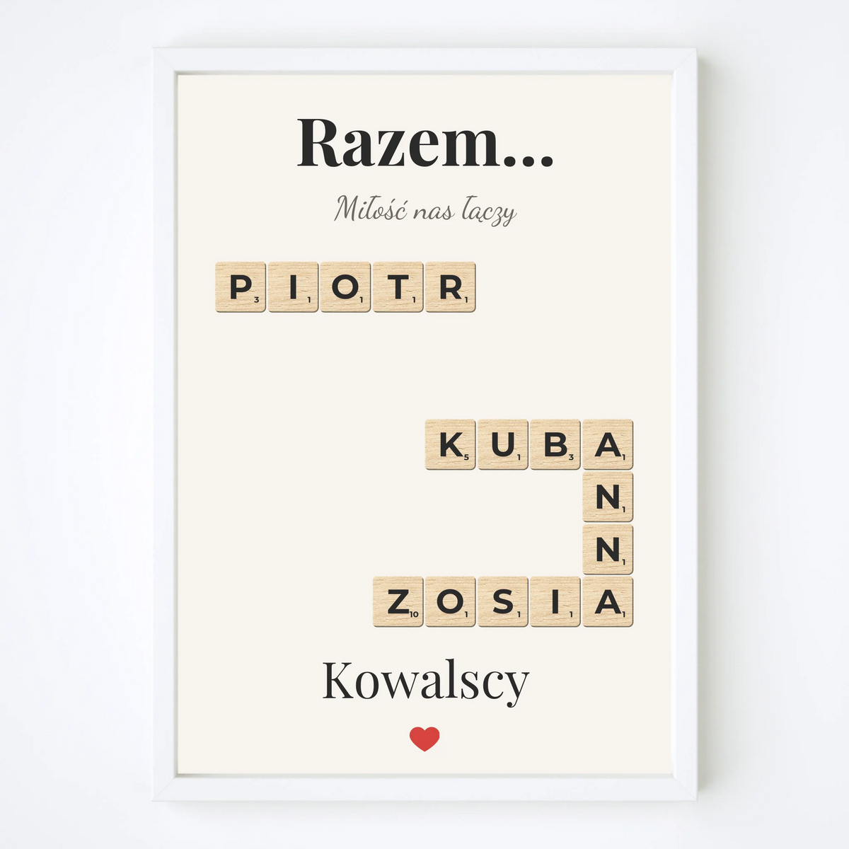Personalizowany plakat rodzinny z imionami w ramie