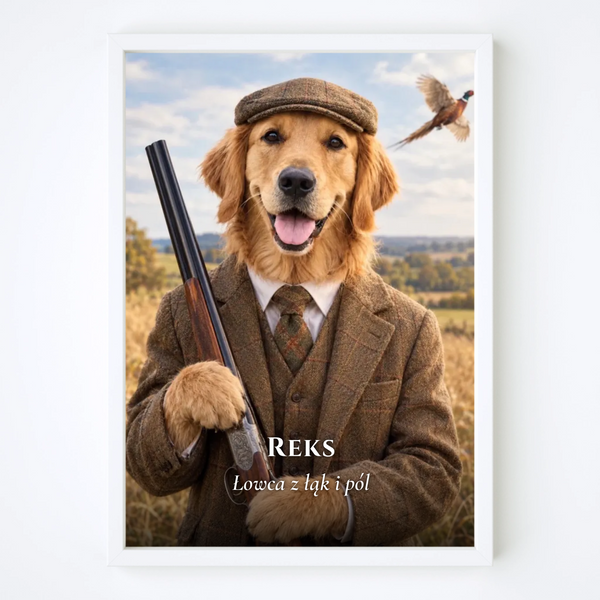 Personalizowany portret pupila jako myśliwego w tweedzie, w ramie